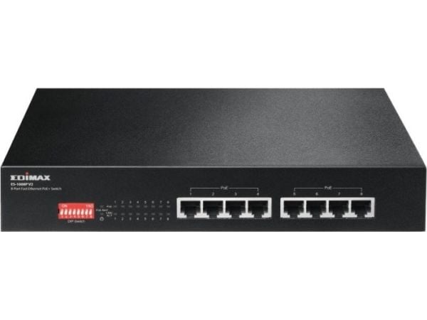 Edimax ES-1008P V2, Fast Ethernet (10/100), Full tosidig, Strøm over Ethernet (PoE)