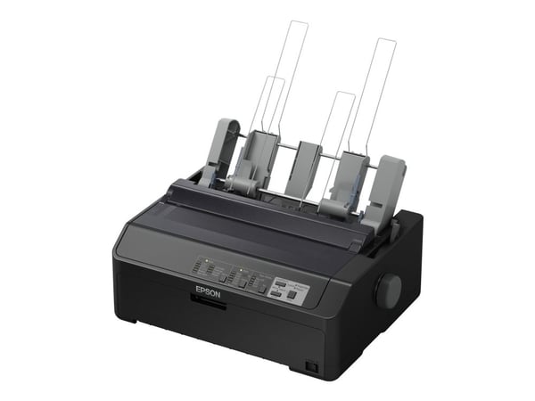 Epson LQ-590II, 550 cps, 10 cpi, 6 kopiot, Code 128 (A/B/C), Code 39, EAN13, EAN8, Interleaved 2/5, POSTNET, UPC-A, UPC-E, PC437, PC708, PC720, PC8...