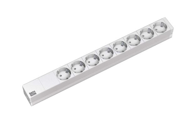 Bachmann 333.416, Perus, 1U, Harmaa, Hopea, 8 AC-pistorasia(a), 230 V, 50 Hz