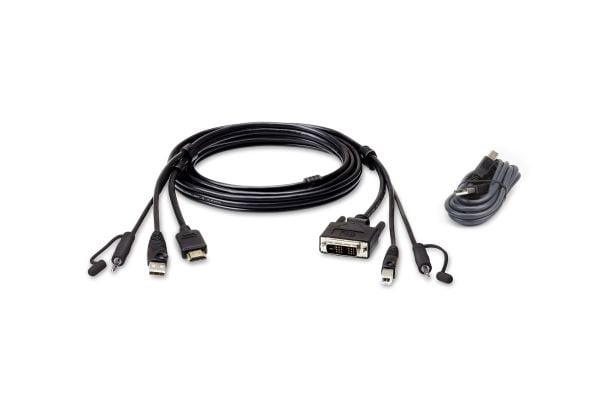 ATEN 2L-7D02DHX2 - Video- / USB / audio-kabel - TAA-samsvar - USB, minijakk, HDMI til USB-type B, minijakk, DVI-D - 1.8 m