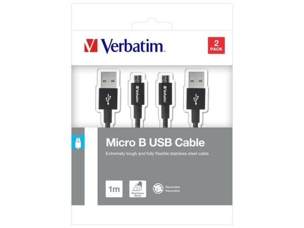 Verbatim Sync and Charge - USB-kaapeli - USB (han) til Micro-USB Type B (han) - 1 m - sort (pakke med 2)