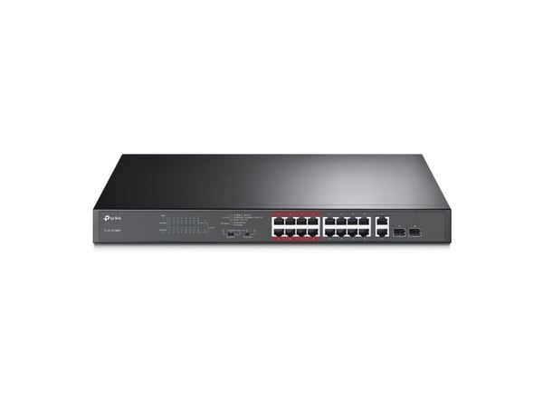 TP-Link TL-SL1218MP - Switch - ikke-styrt - 16 x 10/100 (PoE+) + 2 x 10/100/1000 + 2 x kombo-Gigabit SFP - rackmonterbar (192 W)