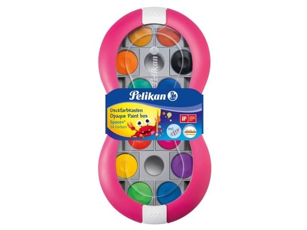 Pelikan Deckfarbkasten Space+ 24, Sort, Blå, Brun, Grønn, Fiolblå, Oransje, Rosa, Rød, Fiolett, Gult, 24 stykker