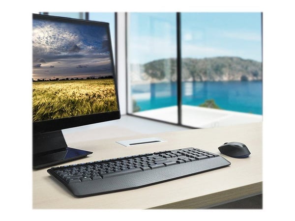 Logitech Wireless Combo MK345 - Tastatur- og mussett - trådløs - 2.4 GHz - US International - svart, blå
