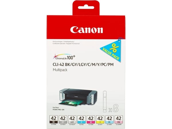 Canon CLI-42 BK/GY/LG/C/M/Y/PC/PM Multipack - 8-pack - grå, gul, cyan, magenta, lysegrå, fotocyan, fotomagenta - original - blekkbeholder - for PIX...