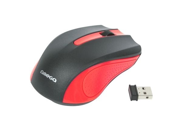 Omega OM-419, Ambidekstriøs, Laser, RF kabel-fri, 1000 DPI, Sort, Rød