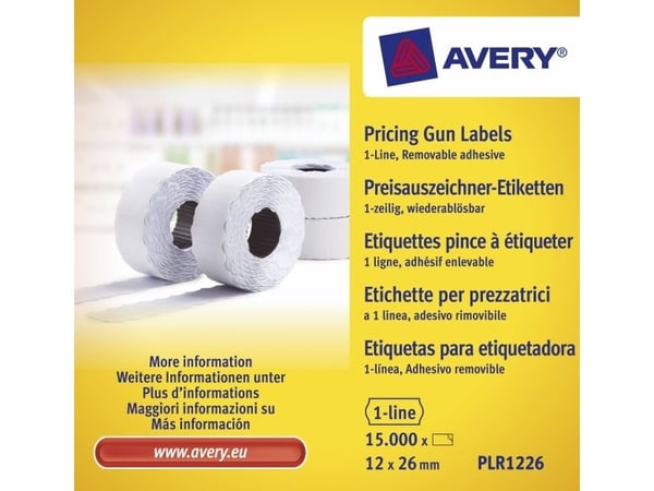 Avery Zweckform - Papir - fjernbart adhesiv - hvit - 12 x 26 mm 15000 etikett(er) (10 rull(er) x 1500) prisetiketter