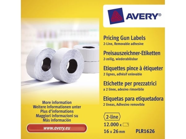 Avery PLR1626, White, Price tag, 26 mm, 16 mm, 12000 pc(s)