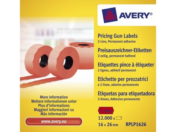Avery RPLP1626, Punainen, Hintalappu, Kiinteä, Paperi, 26 mm, 16 mm