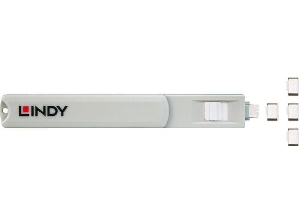 Lindy 40427, Portin lukitsin + avain, USB Type-C, Valkoinen, 5 kpl, 10 g