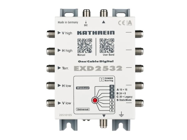Kathrein EXD 2532, 5 innganger, 32 utganger, 300 - 2350 MHz, 5 - 862 MHz, 1,5 dB, 3 dB