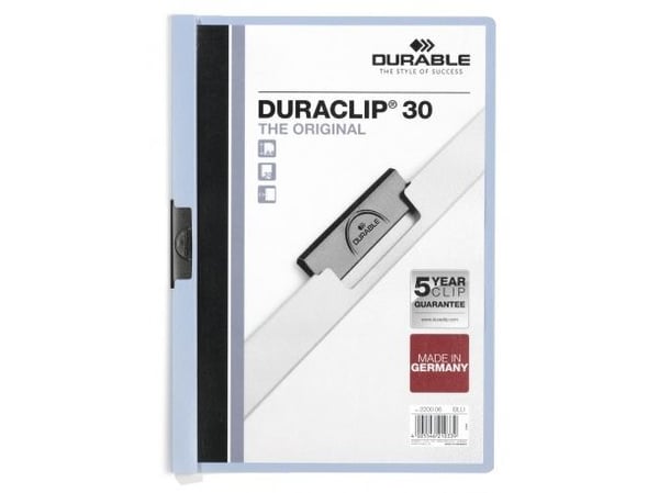 DURABLE DURACLIP 30 - Klipsfil - for A4 (210 x 297 mm) - kapasitet: 30 ark - blå med transparent frontdeksel