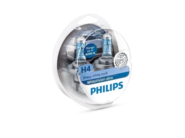 Philips WhiteVision ultra 12342WVUSM Vit stilren look, 55 W, 12 V, H4, halogen, 4200 K, 1 styck