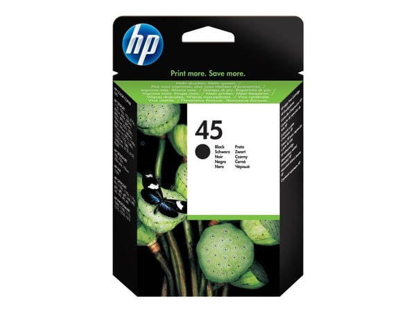 HP 45 - Suuri - musta - alkuperäinen - läpipainopakkaus - värikasetti - Deskjet 12XX; Officejet g55, g85, k60, R40, R60, R80, T45, T65; Officejet P...