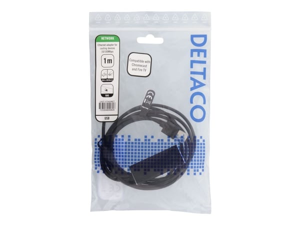 DELTACO CAST-ETHERNET - Nettverksadapter - USB - 10/100 Ethernet x 1 - svart - for Google Chromecast
