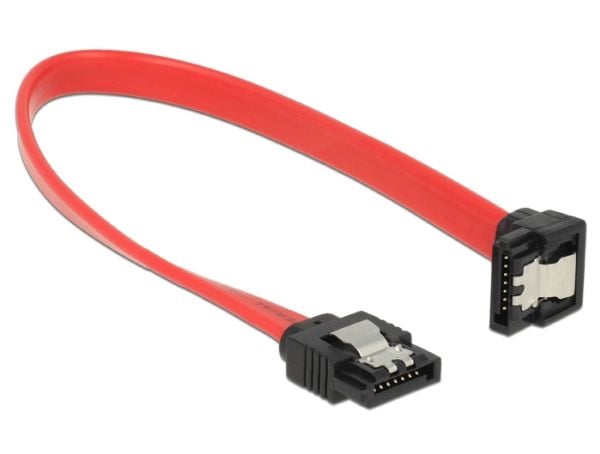 Delock - SATA-kabel - Serial ATA 150/300/600 - SATA (hann) til SATA (hann) - 20 cm - låst, 90° kontakt - rød