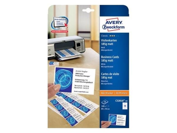 Avery - Hvit - 185 g/m² - 10 stk 10) visittkort