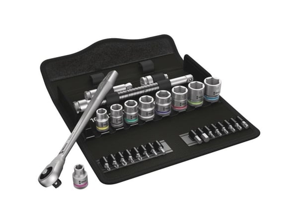 Wera 8100 SB 7, Pipenøkkelsett, Sort, Kromfarget, CE, Skrallehåndtak, 1 stykker, 3/8"