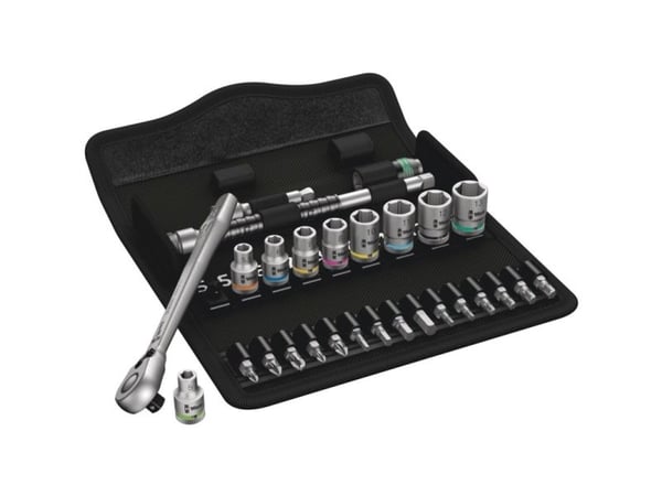 Wera 8100 SA 8, Pipenøkkelsett, 28 stykker, Sort, Kromfarget, CE, Skrallehåndtak, 2 stykker