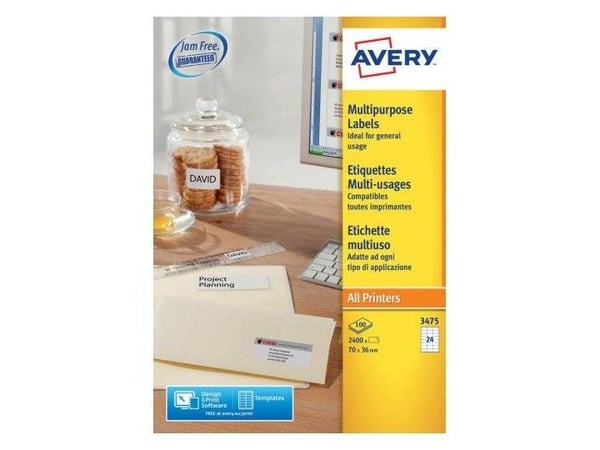 Avery - Hvit - 70 x 36 mm 2400 etikett(er) (100 ark x 24) flerbruks merkelapper