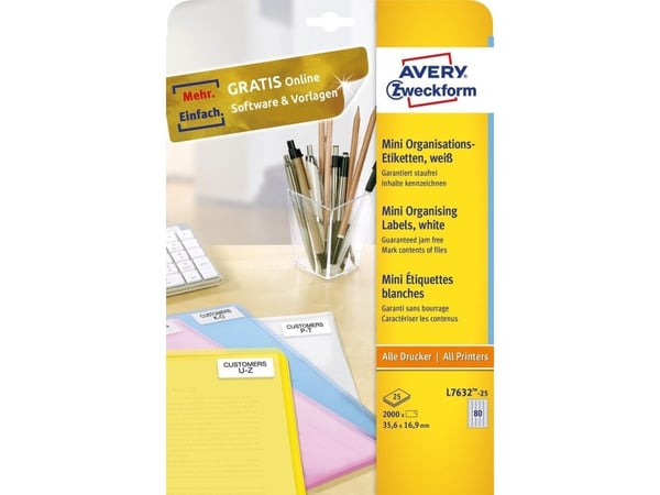 Avery L7632 - Permanent selvklebende - hvit - 35,6 x 16,9 mm 2000 etikett(er) (25 ark x 80 etiketter med returadresse