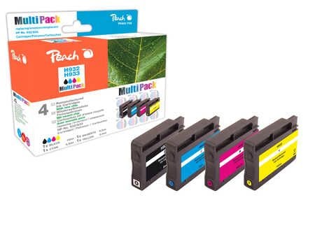 Peach Combi-Pack H932/H933 - 4-pack - svart, gul, cyan, magenta - kompatibel - gjenfabrikert - blekkpatron (alternativ for: HP 932, HP 933)
