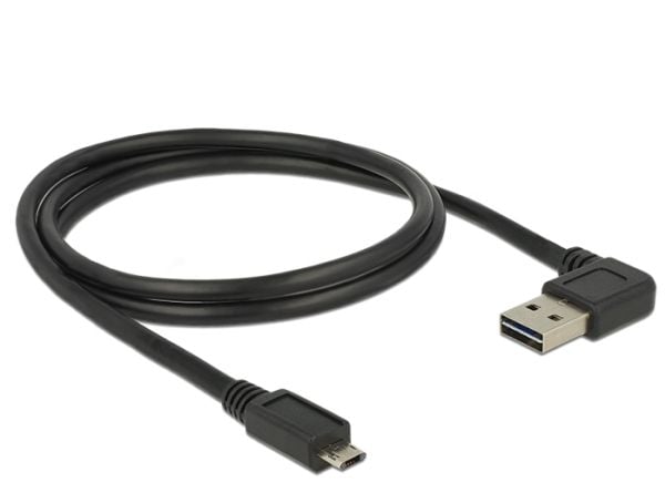 Delock EASY-USB - USB-kabel - Micro-USB type B (hann) reversibel til USB (hann) 90°-vinklet, reversibel - USB 2.0 - 1 m - svart