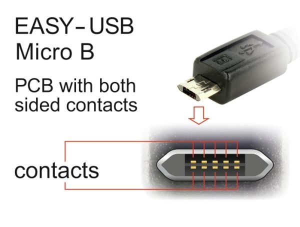 Delock EASY-USB - USB-kabel - Micro-USB type B (hann) reversibel til USB (hann) 90°-vinklet, reversibel - USB 2.0 - 1 m - svart