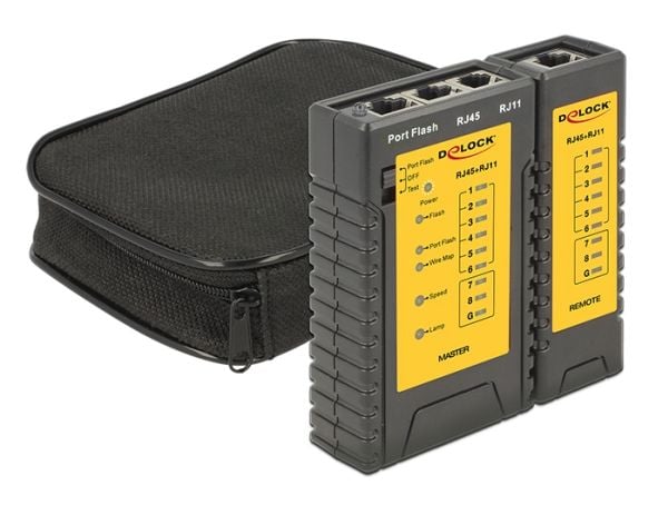DeLOCK 86407, Kierretty parikaapeli -testeri, RJ-12, RJ-45, Lähetystestaus, Musta, 9 V, 96 mm