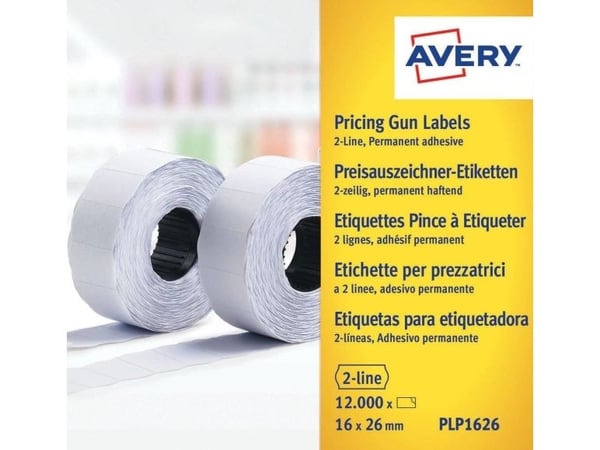 Avery PLP1626 - Papir - permanent lim - hvit - 26 x 16 mm 12000 etikett(er) (10 rull(er) x 1200) prislappetiketter
