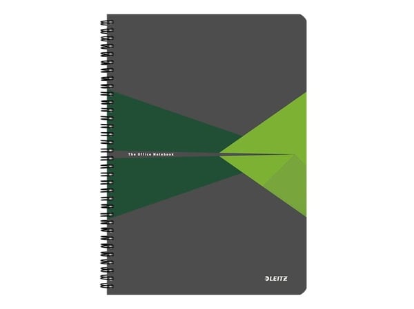 Leitz Office - Notisbok - spiralbundet - A4 (210 x 297 mm) - 90 ark / 180 sider - rutet - grønn - polypropylen (PP)