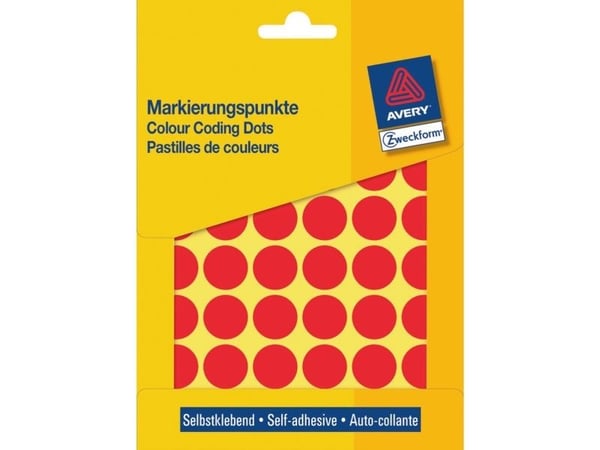 Avery 3374, Punainen, Pyöreä, Kiinteä, Paperi, 1,8 cm, 1056 kpl