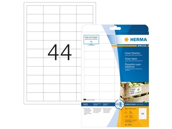HERMA 10914, Hvit, Rektangel, Permanent, Papir, Matte, Laser/Blekkskriver
