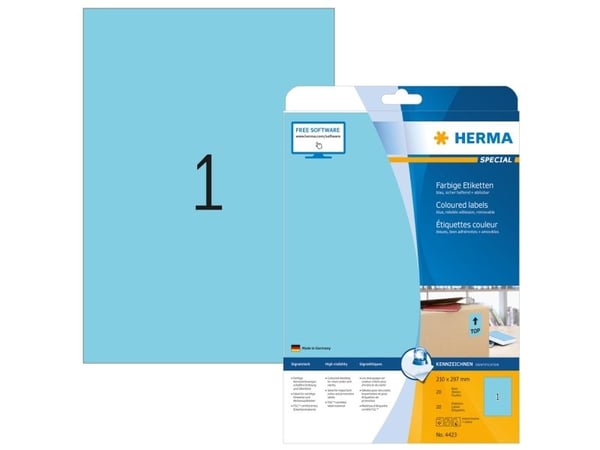HERMA Special - Papir - matt - permanent selvklebende - blå - A4 (210 x 297 mm) 20 etikett(er) (20 ark x 1 etikett)