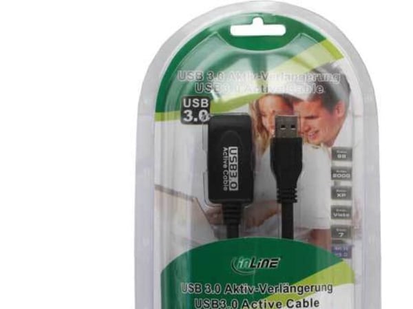 InLine 35650, 5 m, USB A, USB A, USB 3.2 Gen 1 (3.1 Gen 1), Hankjønn/hunkjønn, Sort