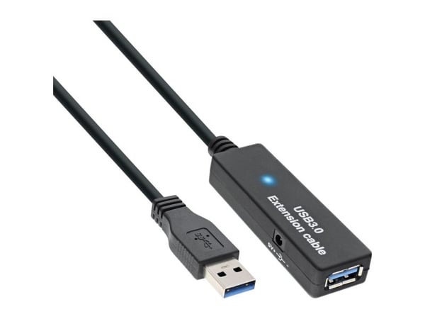 InLine 20m USB 3.0, 20 m, USB A, USB A, USB 3.2 Gen 1 (3.1 Gen 1), uros-/naarasliitin, musta