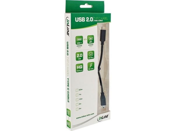 InLine 35752, 2 m, USB C, Mini-USB B, USB 2.0, uros-/urosliitin, musta