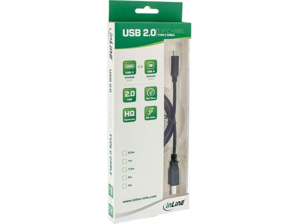 InLine 35766, 0,5 m, USB C, USB B, USB 2.0, Hankjønn/hankjønn, Svart