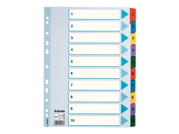 Esselte - Inndeler - 10 deler - fortrykt: 1-10 - for A4 (210 x 297 mm) - med fliker - multifarge