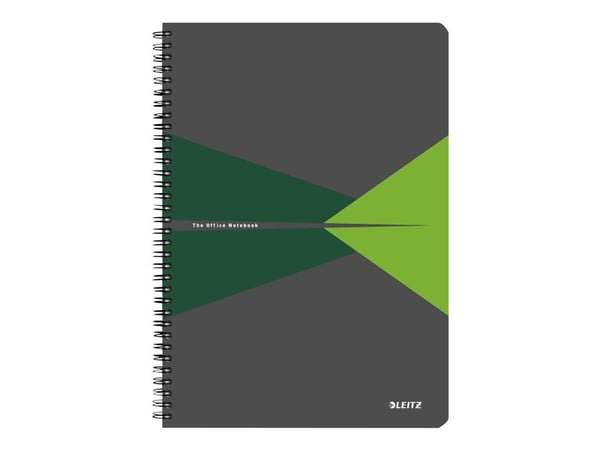 Leitz Office - Notisbok - spiralbundet - A4 (210 x 297 mm) - 90 ark / 180 sider - rutet - grønn - polypropylen (PP)