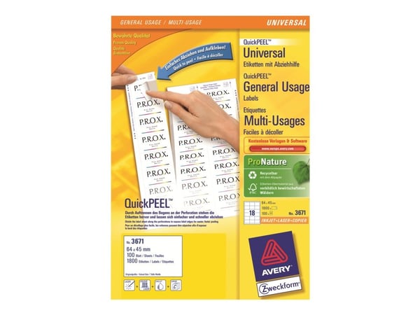 Avery - Selv-adhesiv - hvit - 64 x 45 mm 1800 stk (100 ark x 18) merkelapper