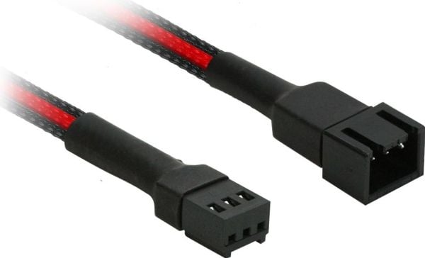Nanoxia Single Sleeve - Forlengelseskabel for viftestrømforsyning - 3-pins Molex (hunn) til 3-pins Molex (hann) - 30 cm - svart, rød