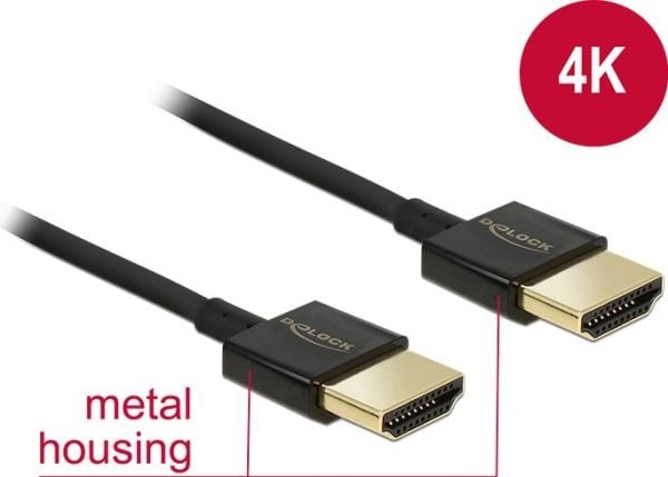Delock Slim Premium - HDMI-kabel med Ethernet - HDMI hann til HDMI hann - 1 m - trippel beskyttelse - svart - 4K-støtte