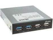Akasa 4 porte USB 3.0-, USB 2.0-front-indstikstiksenhed-hub Sort