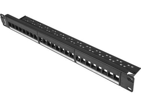 Lanberg PPKS-1024-B - Pluggbord (blankt) - rackmonterbar - svart - 1U - 19" - 24 porter