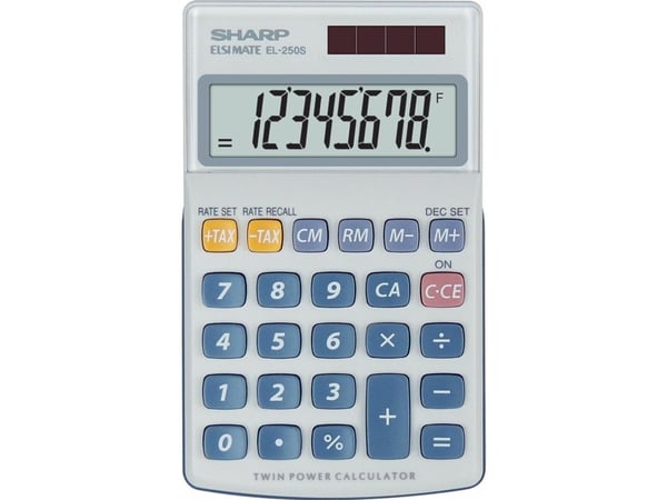 Sharp EL-250S, Tasku, Perus, 8 lukua, Aurinko, Hopea