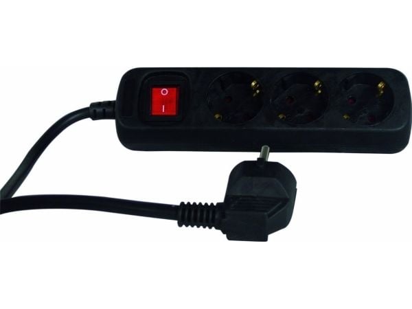 REV 0512371555, 1,4 m, 3 AC-pistorasia(a), Sisätila, Musta, 250 V, 50 Hz