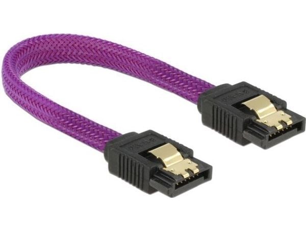 Delock Premium - SATA-kabel - Serial ATA 150/300/600 - SATA (hann) til SATA (hann) - 10 cm - låst - purpur