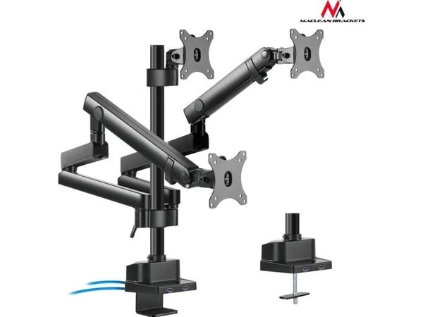 Maclean MC-811 - Monteringssett - justerbar arm - for 3 LCD-skjermer - aluminium, stål - svart - skjermstørrelse: 17"-27" - skrivebordsmonterbar