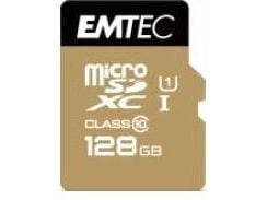 EMTEC Gold+ - Flashminnekort (SD-adapter inkludert) - 128 GB - Class 10 - microSD - gull